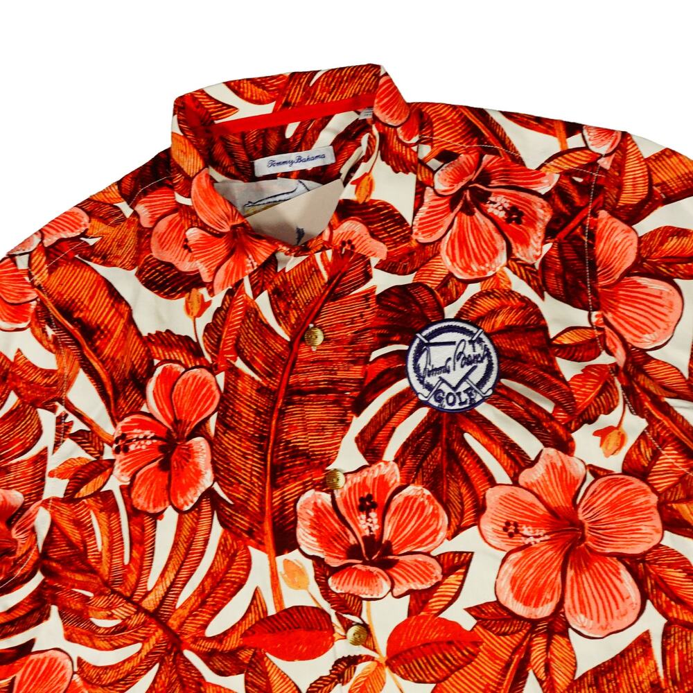 Tommy Bahama Silk Floral Johnny Bench Golf Hope Warriors Hawaiian Shirt Medium